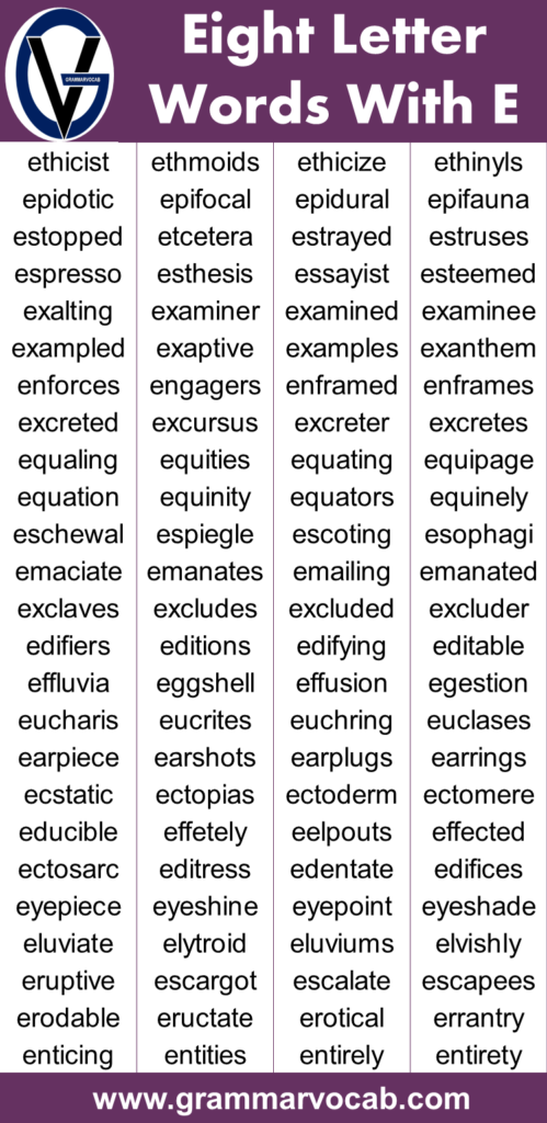 Eight Letter Words Beginning With E GrammarVocab