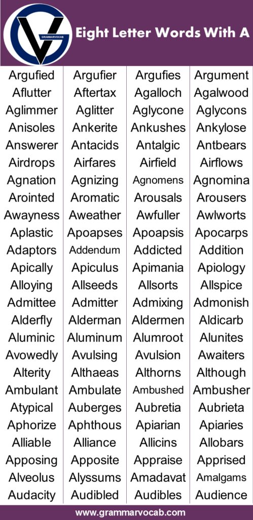 Eight Letter Words Starting With A - GrammarVocab