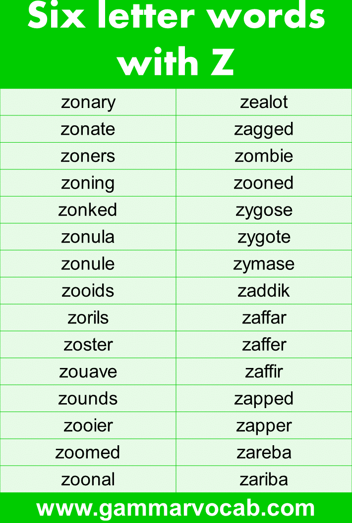 Six Letter Words Starting With Z