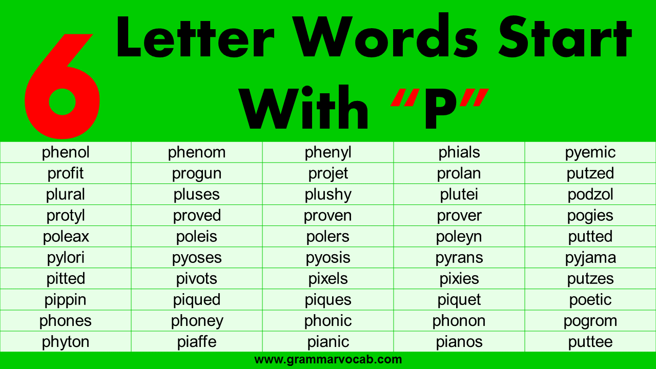 six letter words starting with p