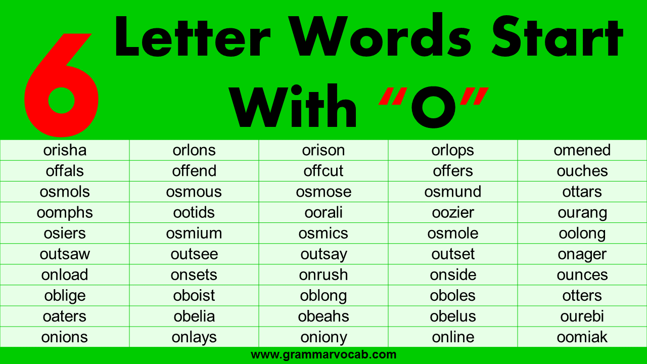 6 letter words beginning with o