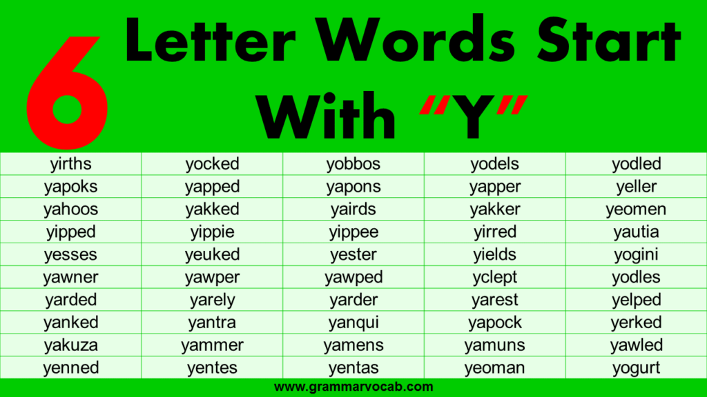 Six Letter Words Starting With Y GrammarVocab