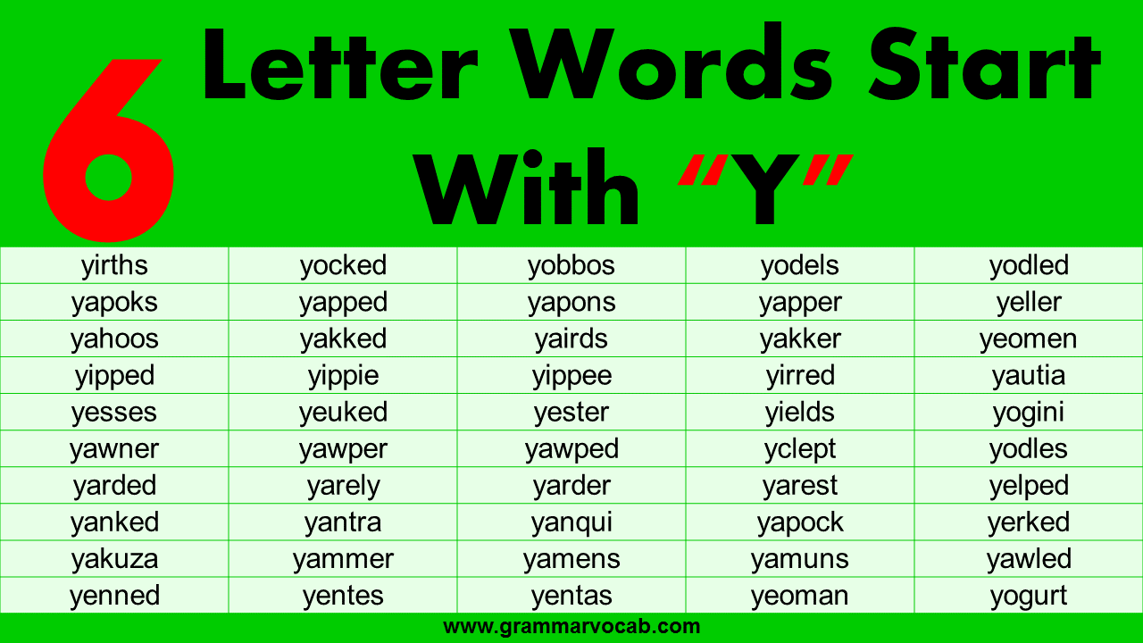 Six Letter Words Starting With Y