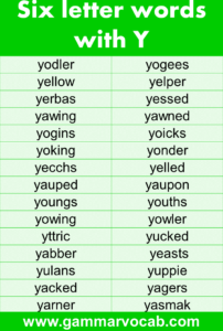 6 Letter Words Starting With Y - GrammarVocab