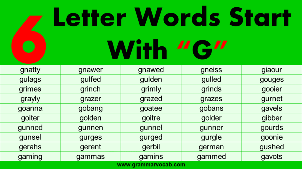 Six Letter Words With G GrammarVocab