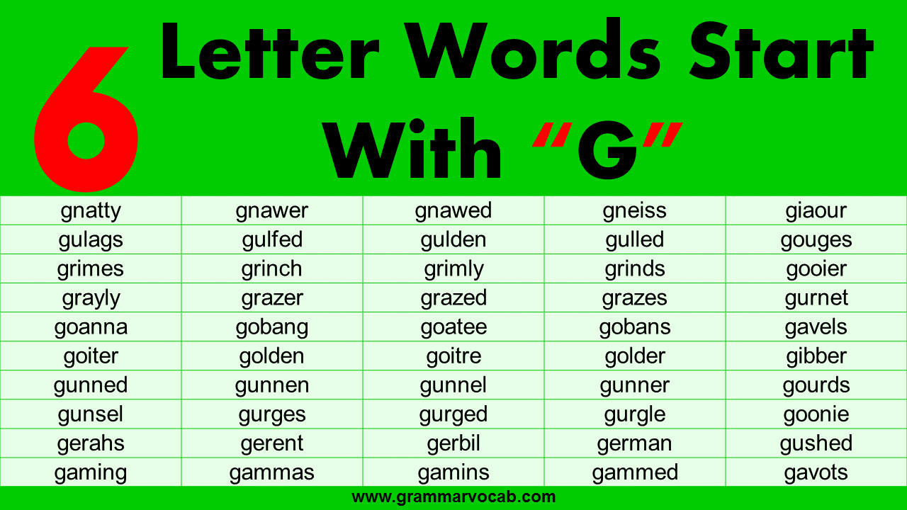 Six Letter Words With G