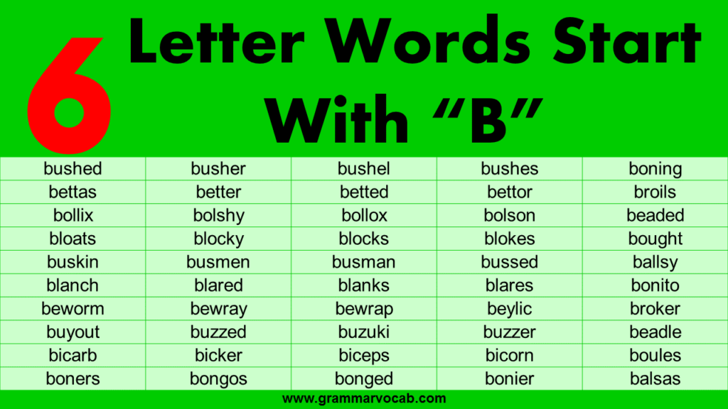 Six Letter Words With B GrammarVocab