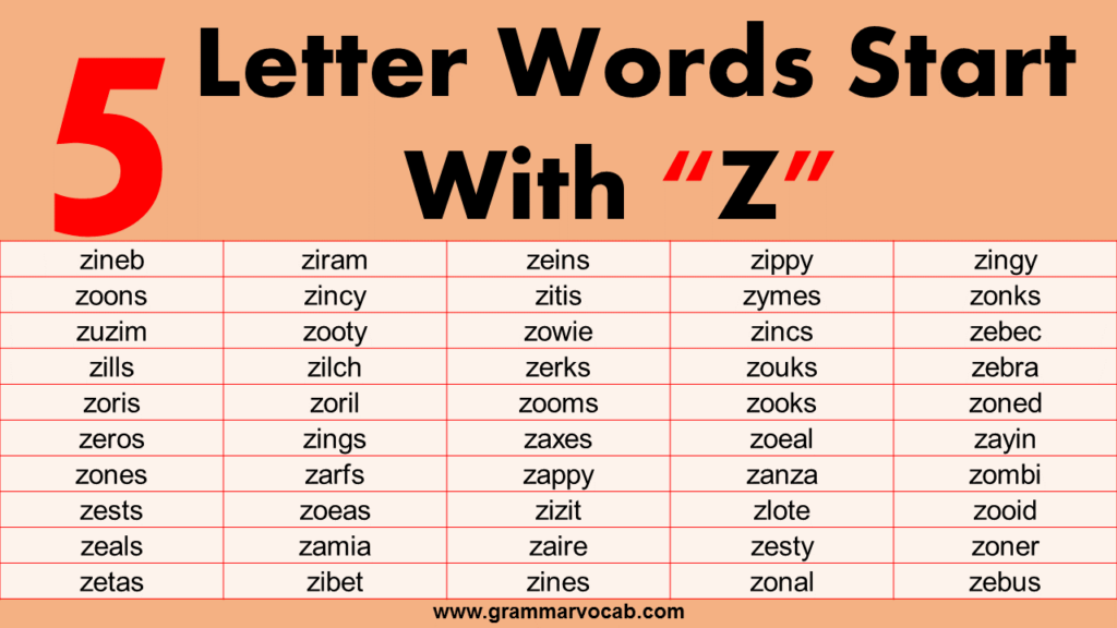 Five Letter Words That Begin With Z