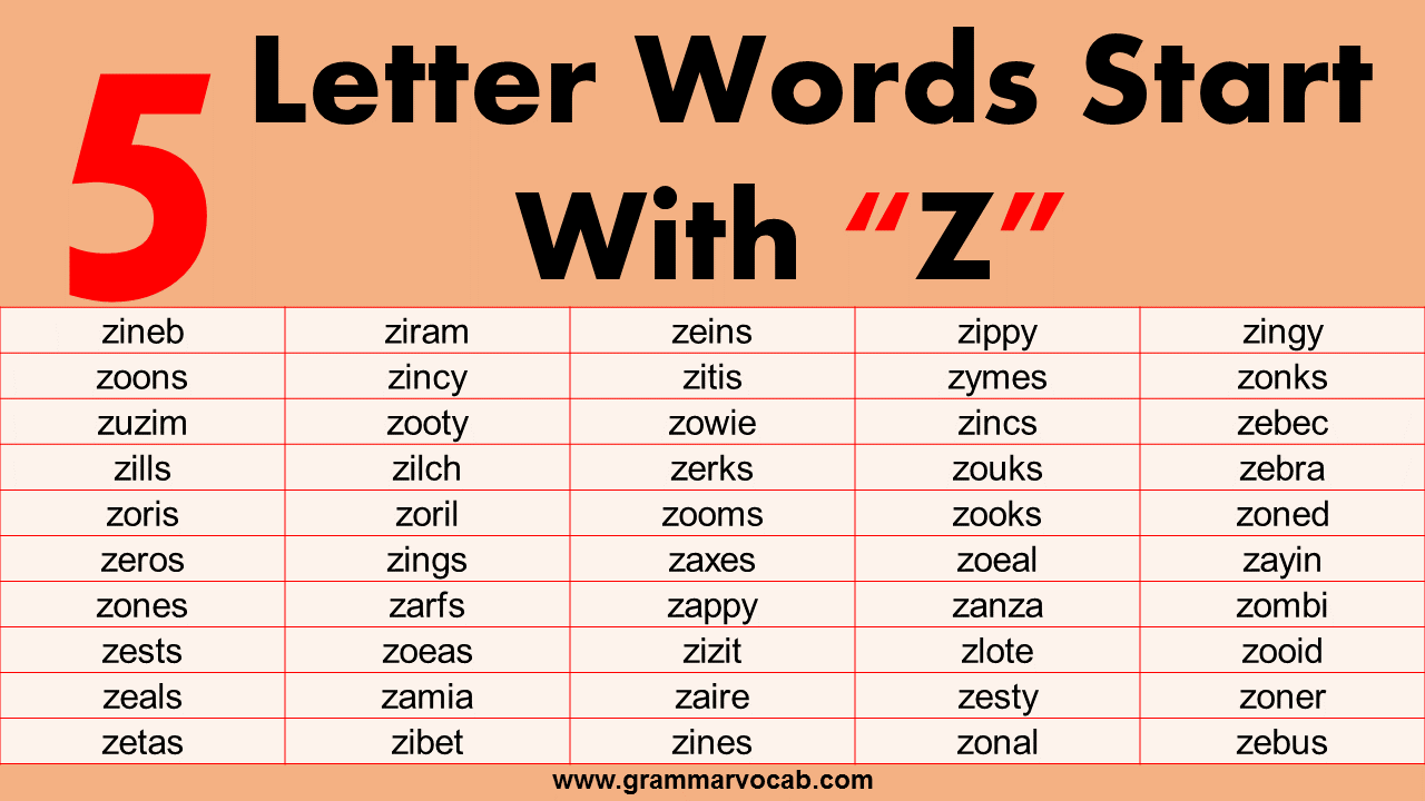 Five Letter Words That Begin With Z GrammarVocab