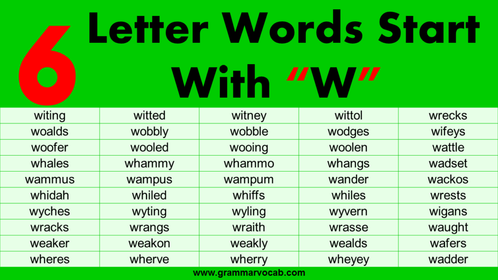 Six Letter Words Starting With W
