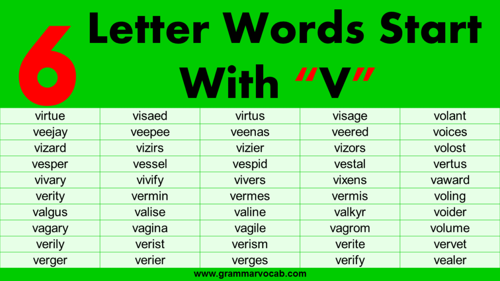 Common Words Starting With The Letter V