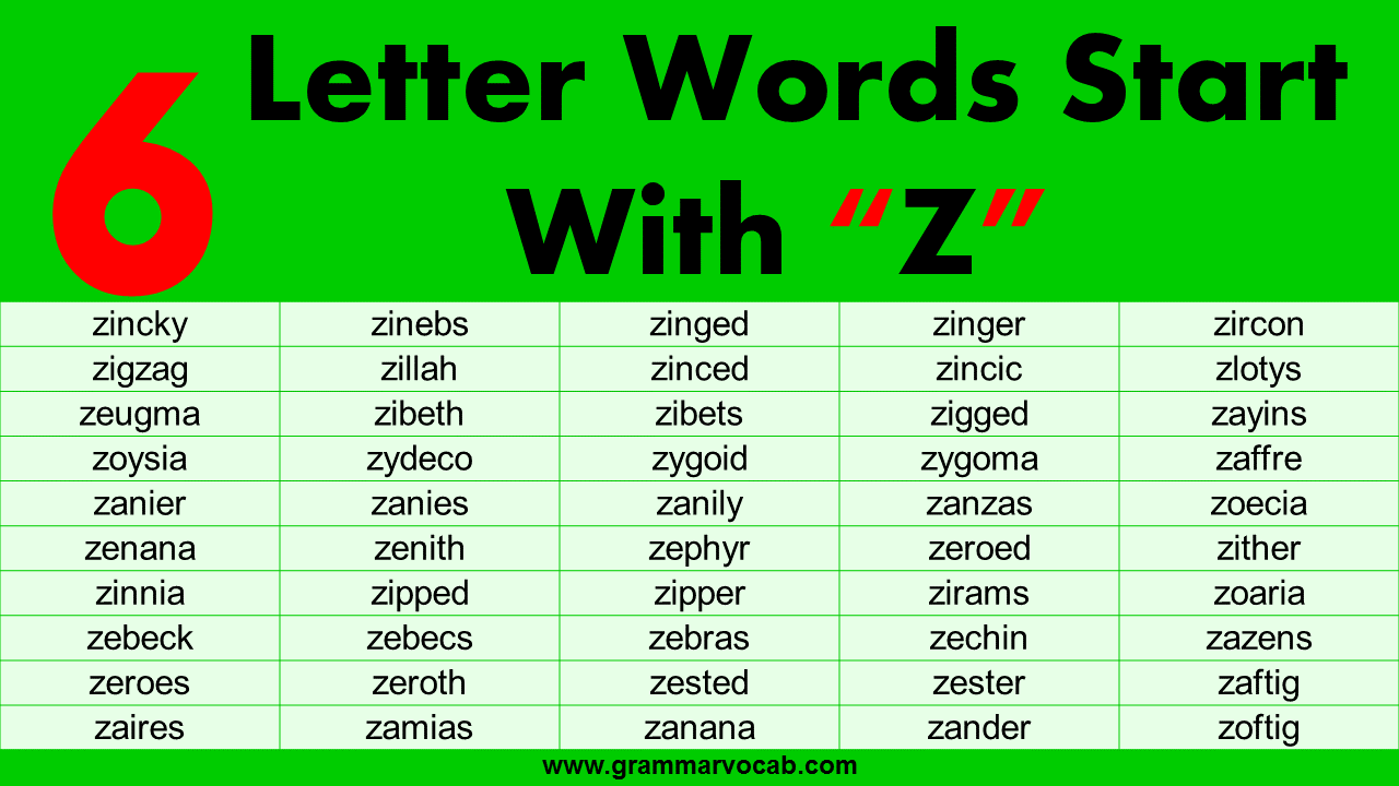 6 Letter Words Starting With Z GrammarVocab