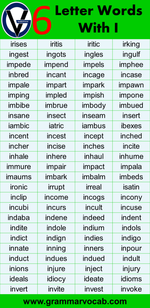 Six Letter Words That Start With I - GrammarVocab