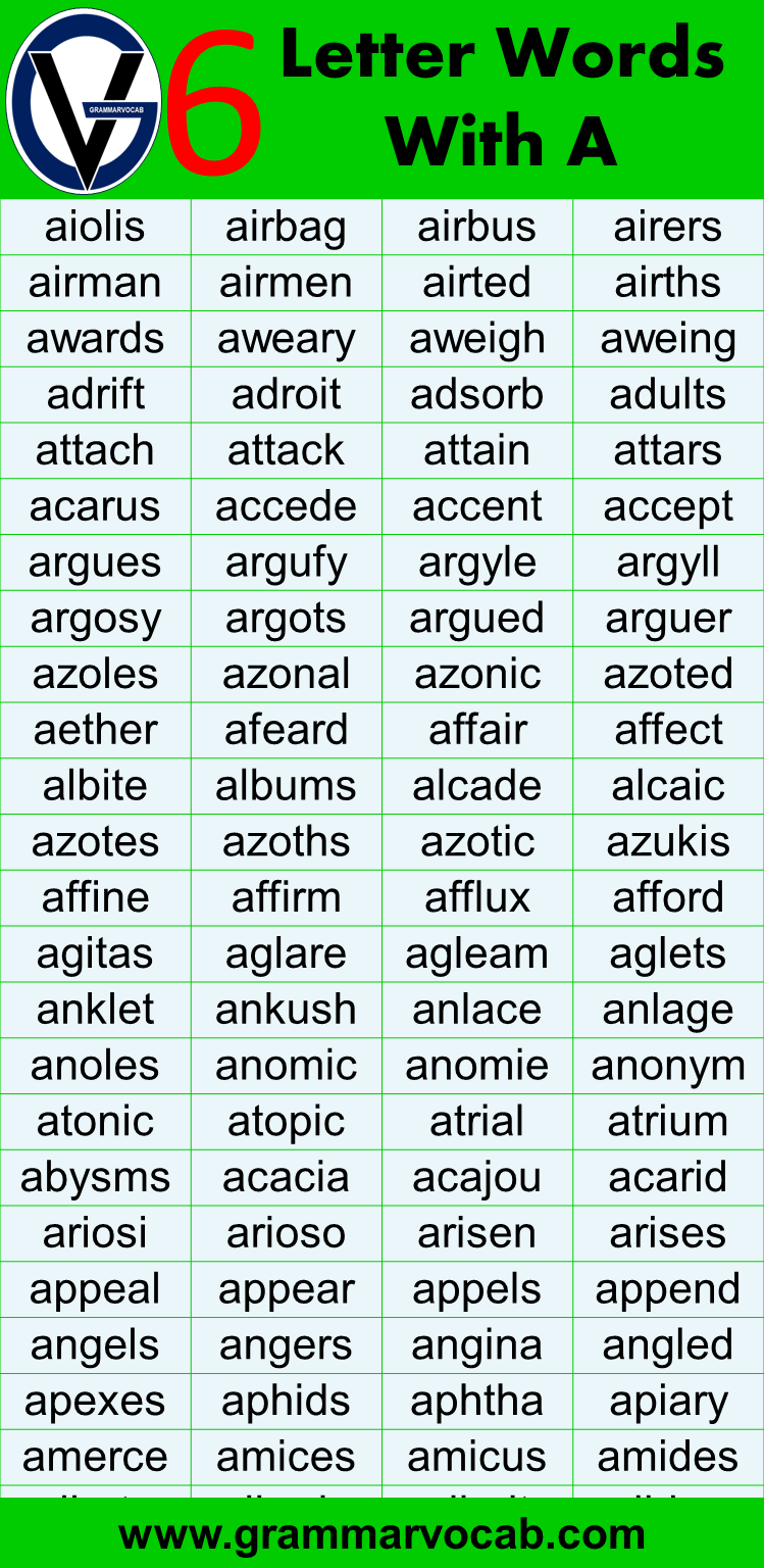 Six Letter Words Starting With A - GrammarVocab