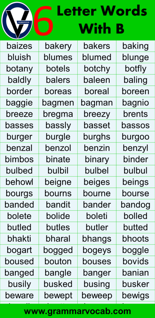 Six Letter Words With B - GrammarVocab