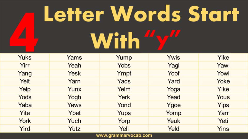 Four Letter Words Starting With Y GrammarVocab