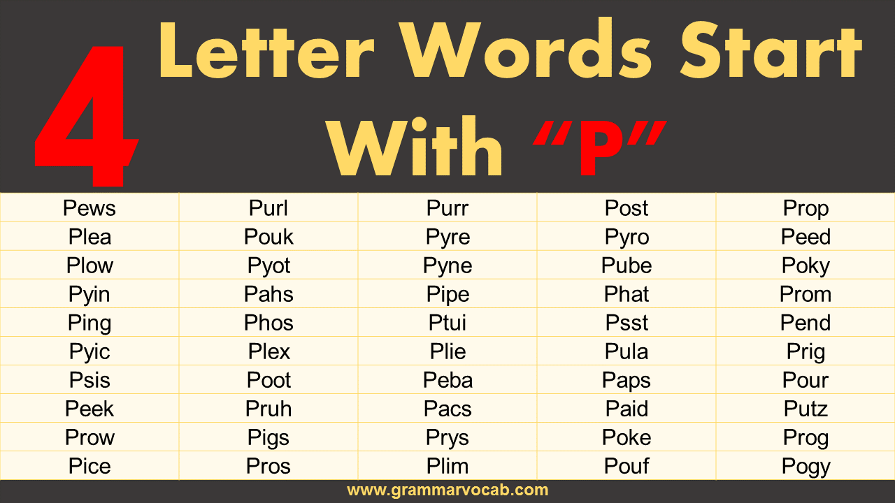 Four Letter Words Starting With P - GrammarVocab