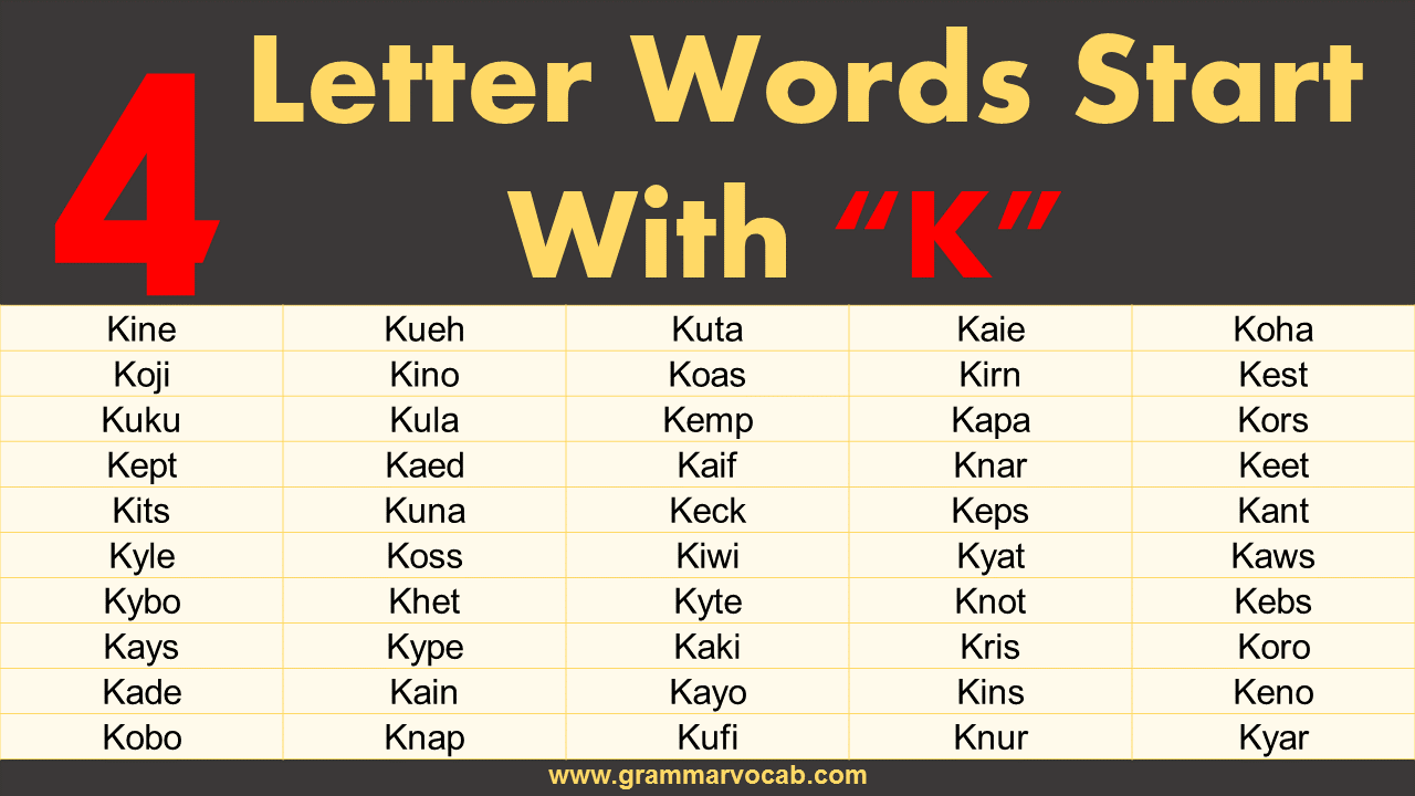 Letter K Words List