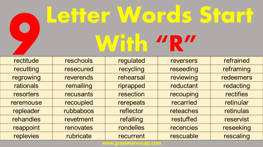 Nine letter words starting with r