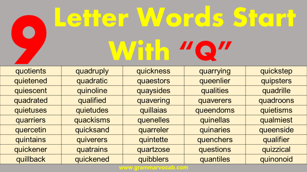 nine letter words starting with q