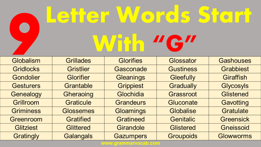9 Letter Words Starting With G