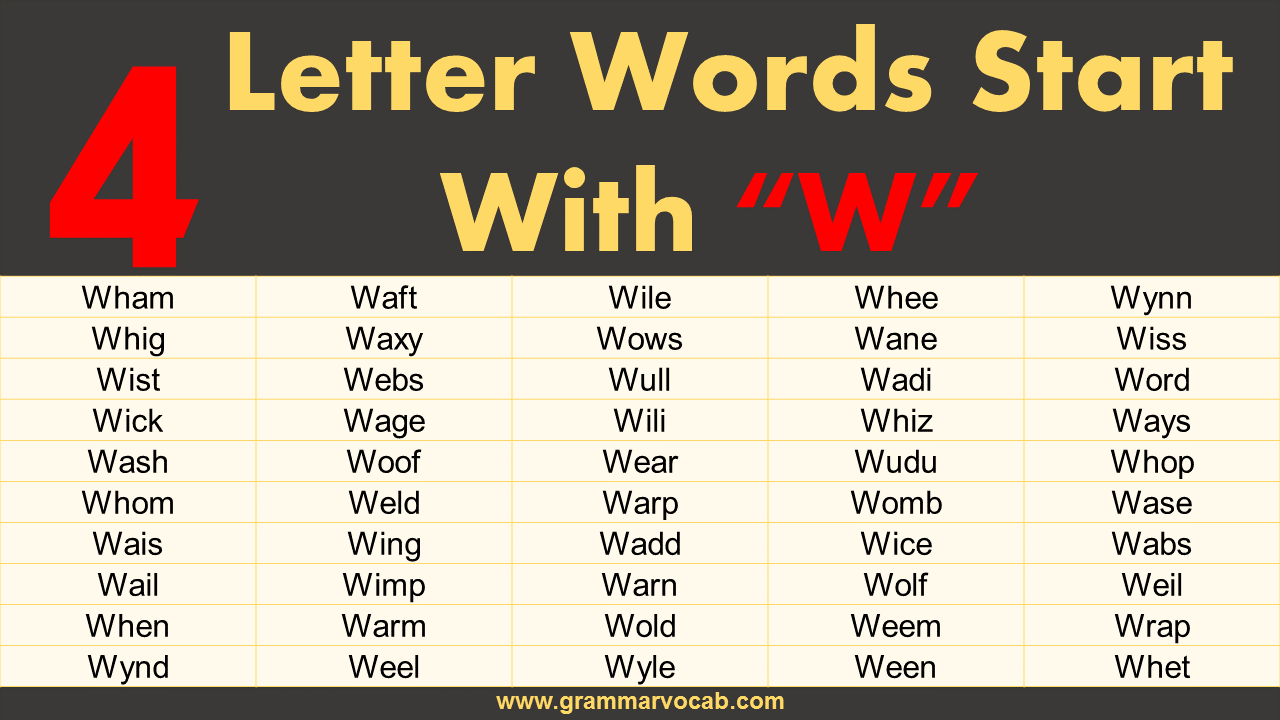 FourLetter Words Starting With W GrammarVocab