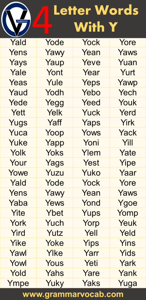 Four Letter Words Starting With Y GrammarVocab