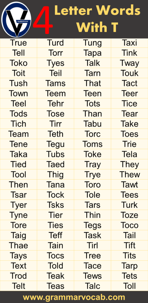 Four Letter Words Starting With T Grammarvocab