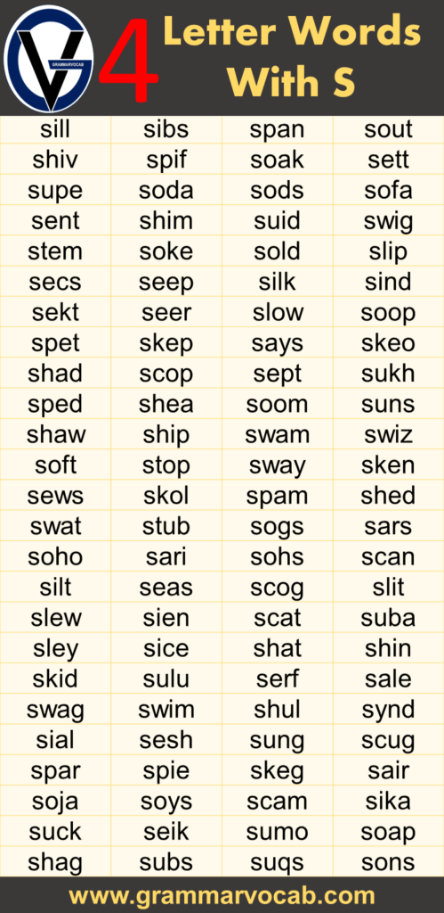 Four-Letter Words Starting With S - GrammarVocab