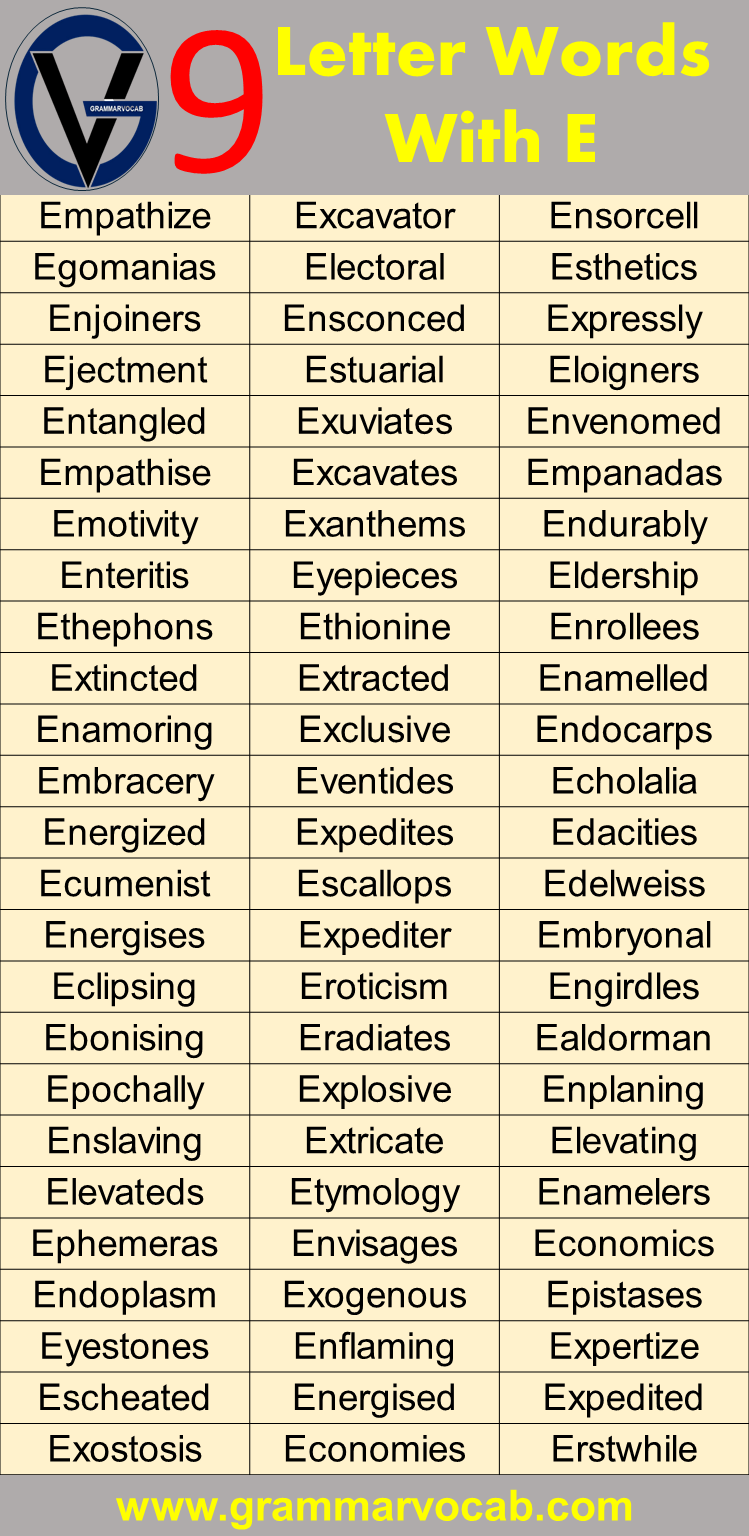 Nine Letter Words Starting With E GrammarVocab