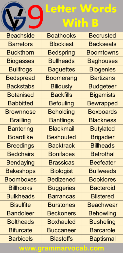 Nine Letter Words Starting With B - GrammarVocab