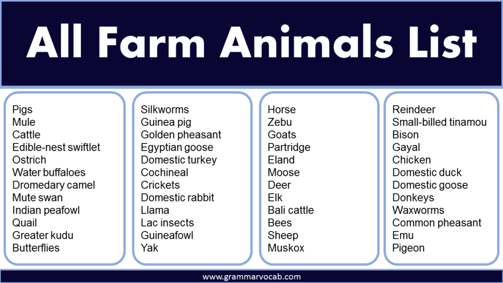 All Farm Animals List - GrammarVocab All Farm Animals List - GrammarVocab