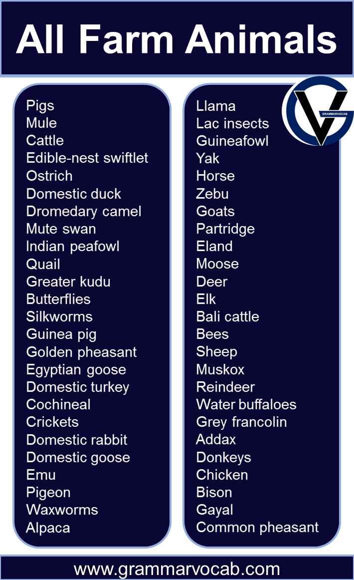 All Farm Animals List