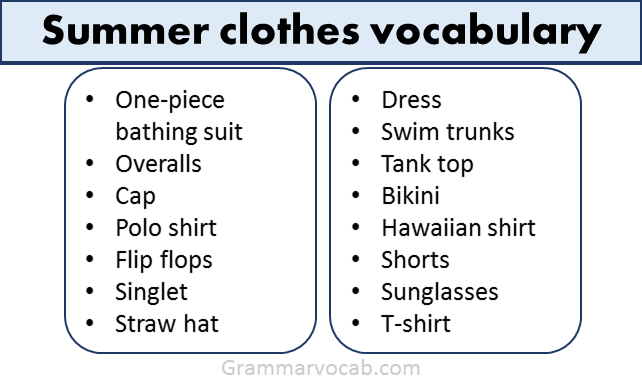 summer clothes vocabulary