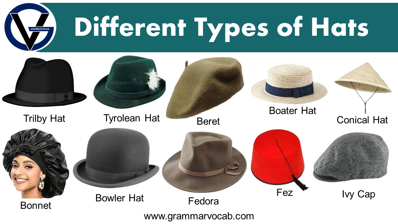 She this hat. Types of hats. Kinds of hats. Hat names. Types of hats in English.