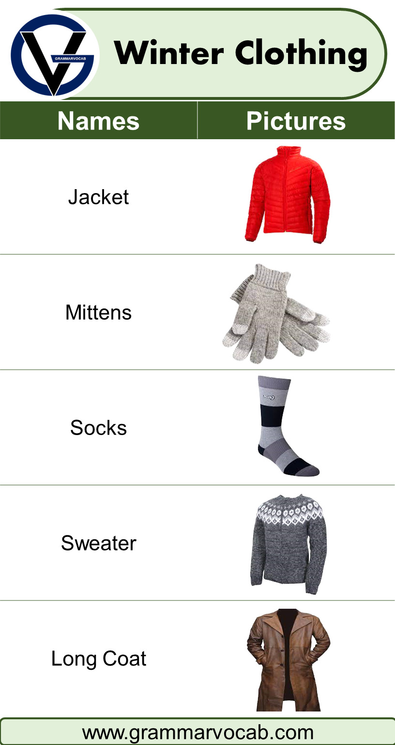 Winter clothing vocabulary