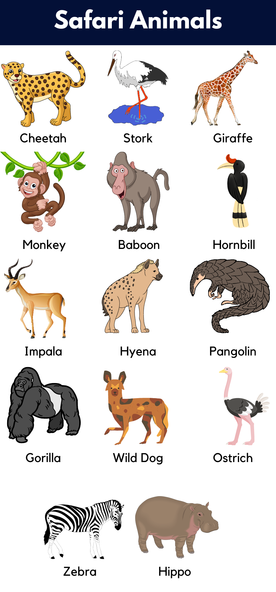 List Of Safari Animals Names With Pictures GrammarVocab