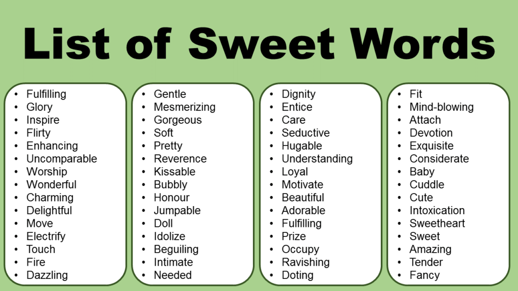 List Of Sweet Words Sweet Vocabulary Words For Someone Special 