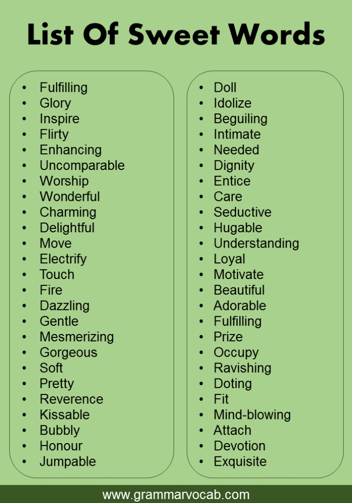 List Of Sweet Words Sweet Vocabulary Words For Someone Special 