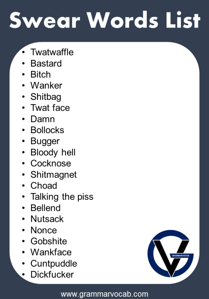 English Swear Words List That You Should Never Use Grammarvocab 