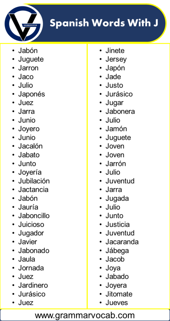 Spanish Words That Start With J Spanish Words GrammarVocab