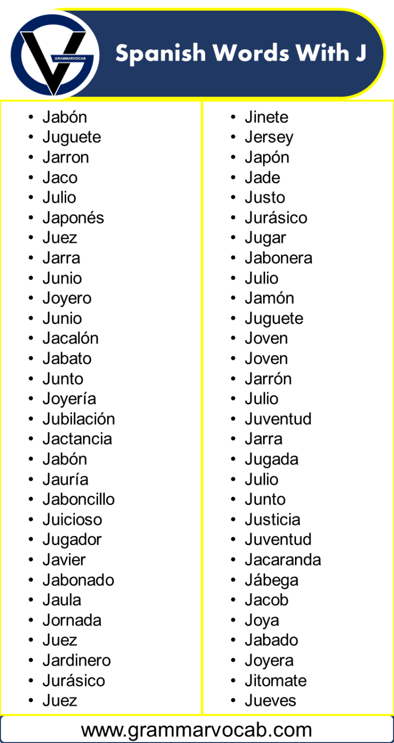 Spanish Words That Start With J- Spanish Words - GrammarVocab