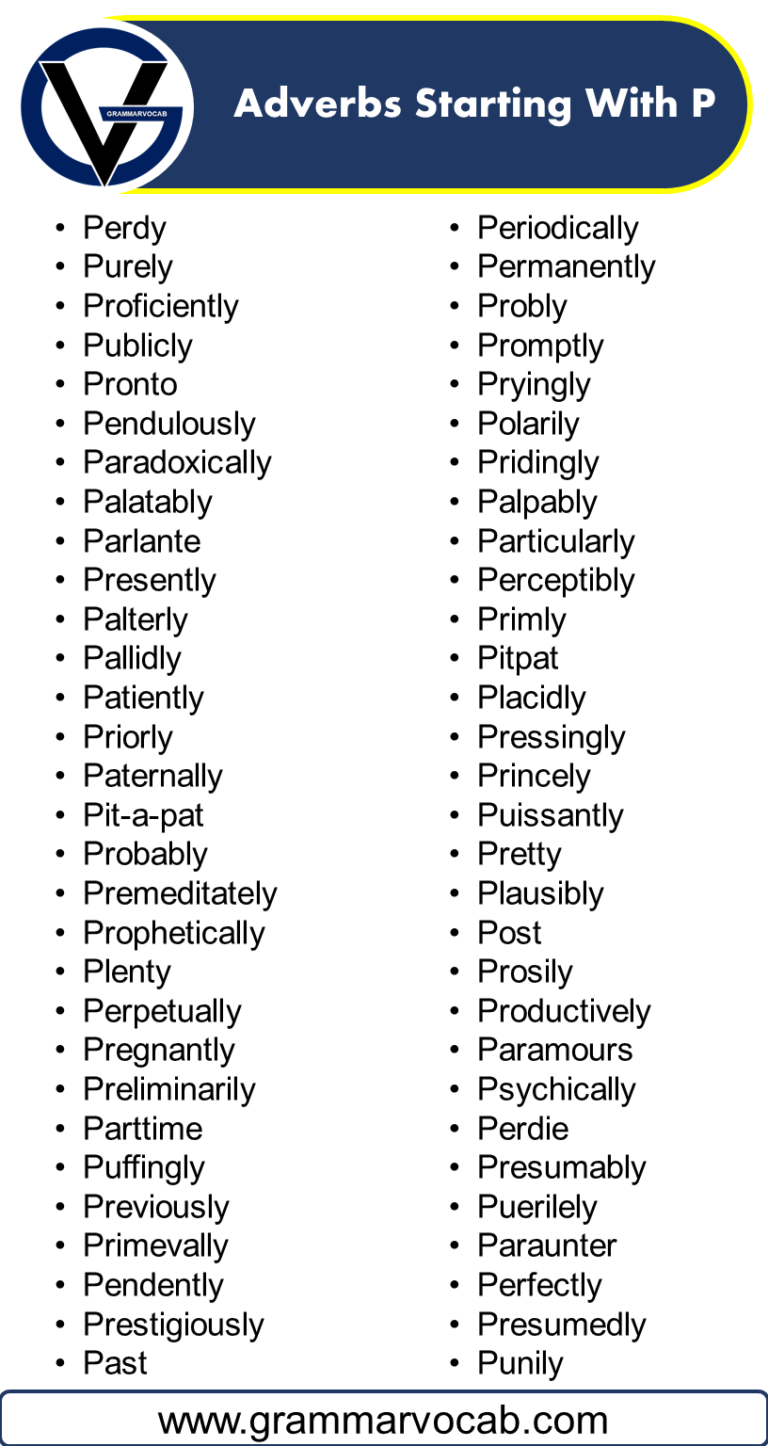 Adverbs Starting With P - List Of Adverb - GrammarVocab