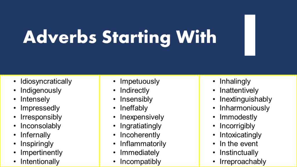 Adverbs That Start With I