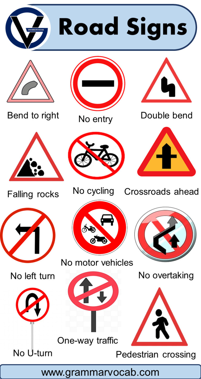 Vocabulary Road Signs - GrammarVocab