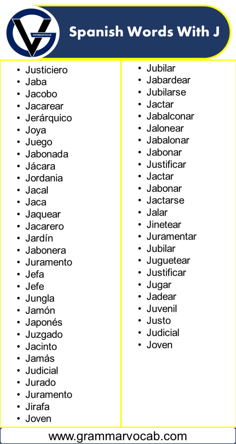 Spanish Words That Start With J- Spanish Words - GrammarVocab