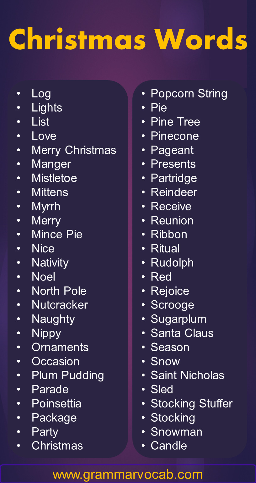 List of Christmas Words