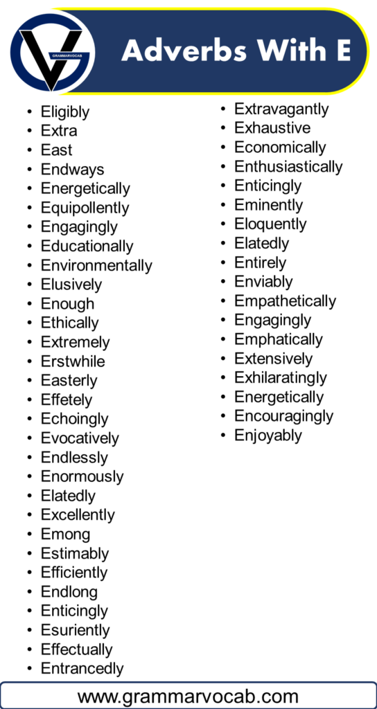 Adverbs That Start With E - Adverbs With E - GrammarVocab