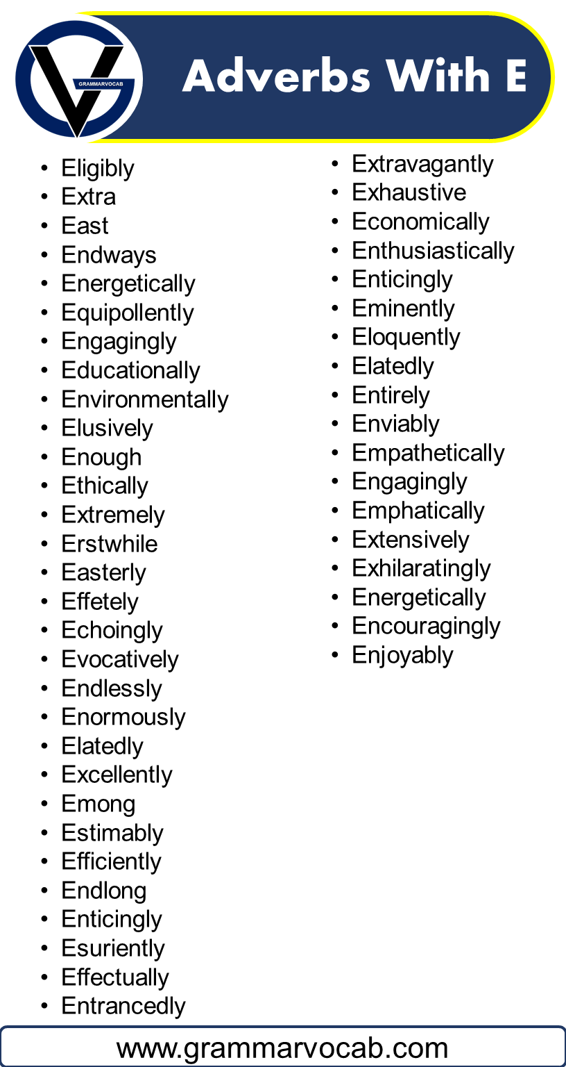 List Of Adverbs With E