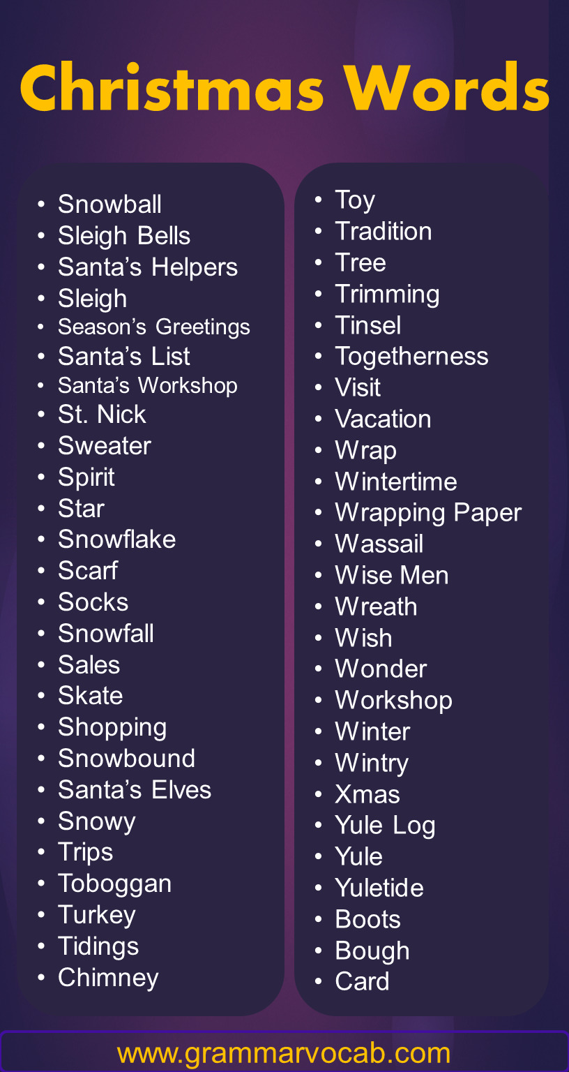 Christmas Words List